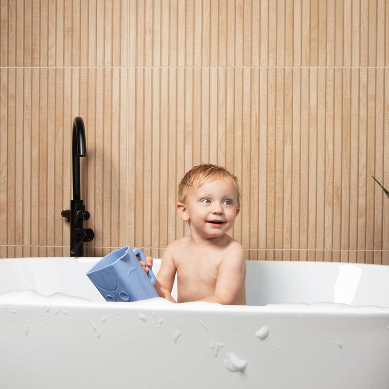 Rinzee ® Baby Bath Cup with Suctions - BPA Free, 100% Food Grade Silicone Rinse Cup, Clutter-Free Tub Area, Kids Learning Tool, Sticks to Tiles, Drains Water Upside Down- Patent Pending - Image 5